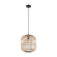 Eglo-BORDESLEY Pendant Light-combination of cane & black metalware-Small & Large Black/Wood